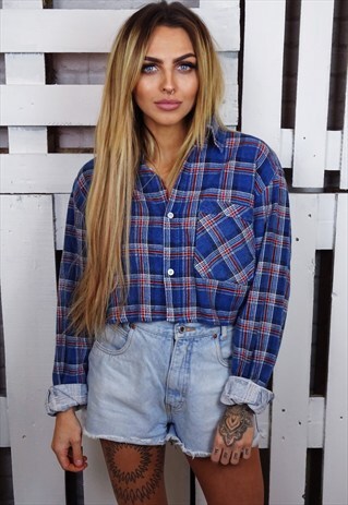 VINTAGE REWORKED PLAID CROPPED CHECKED SHIRT