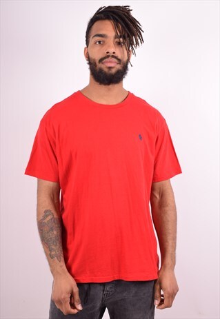 POLO RALPH LAUREN MENS VINTAGE T-SHIRT TOP LARGE RED 90S