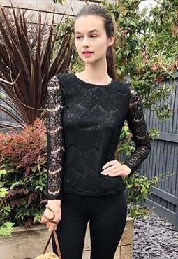 Long Sleeve Lace Top in Black