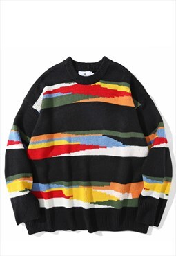 Rainbow sweater horizontal stripe jumper abstract top black