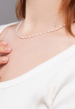 Dainty Pearl Choker Necklace in Sterling Silver 925