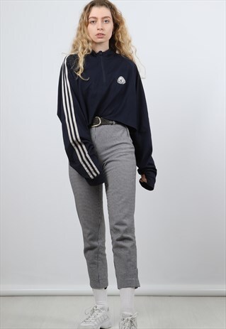 ADIDAS XL NAVY EMBROIDERED CROPPED 1/4 ZIP SWEATSHIRT