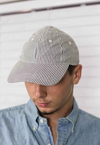 VINTAGE SEERSUCKER STRIPED BASEBALL CAP LOGO 90S ONE SIZE 2