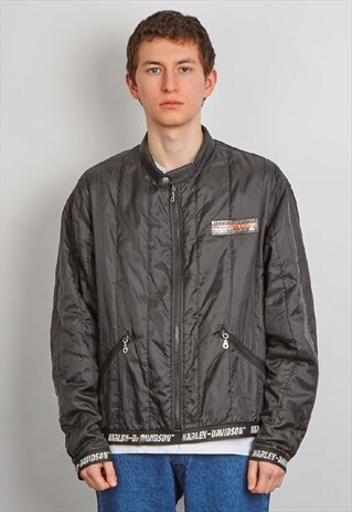 VINTAGE 90'S HARLEY DAVIDSON BLACK LOGO RACER JACKET