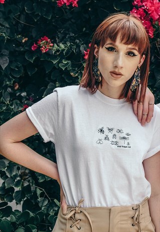 BUGGIN ME BUG EMBROIDERED WHITE T-SHIRT
