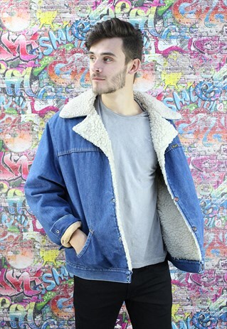 WRANGLER 80S SHERPA FLEECE LINED VINTAGE DENIM JACKET.