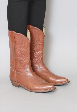 VINTAGE 1970'S BROWN LEATHER COWBOY BOOTS