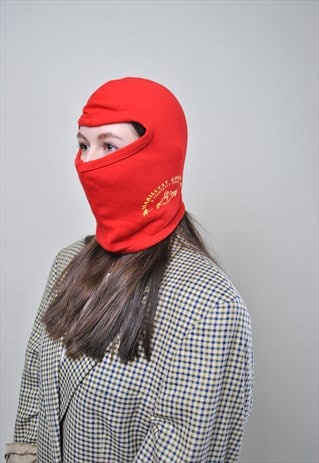 Red balaclava hat, women racing hat red, vintage balaclava