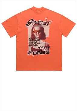 Grunge t-shirt raver print tee retro poster top in orange