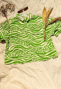 Green Short Sleeve Safari Animal Print Box Shirt