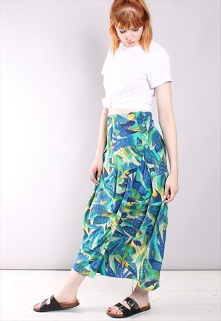 VINTAGE 80S TROPICAL PATTERNED WRAP MIDI SKIRT