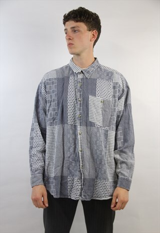 VINTAGE 90'S PATTERNED BLUE SHIRT