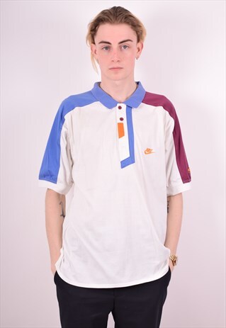 NIKE MENS VINTAGE POLO SHIRT XL WHITE 90S