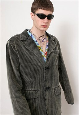 Vintage Corduroy Velvet Blazer Jacket Khaki Oversized 90s