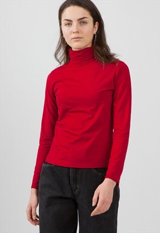 VINTAGE RED LONG SLEEVE TURTLE ROLL NECK TOP