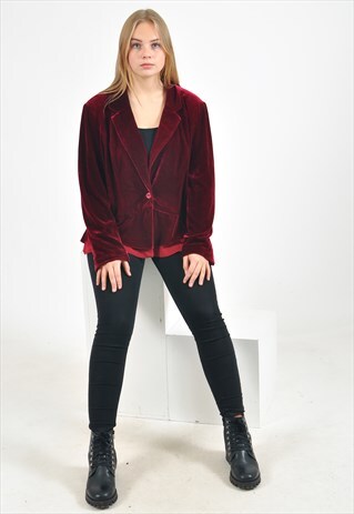 VINTAGE VELVET BLAZER JACKET IN MAROON