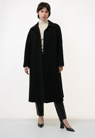 70S VINTAGE WOOLMARK LONG LINED MAXI COAT IN BLACK 2399