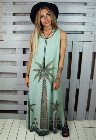 BOHO STYLE PALM TREE EMBROIDERED MAXI DRESS