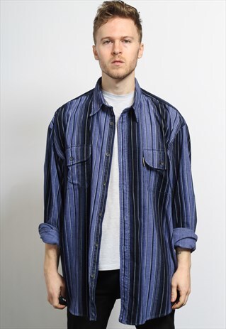 VINTAGE CORDUROY CORD SHIRT BLUE