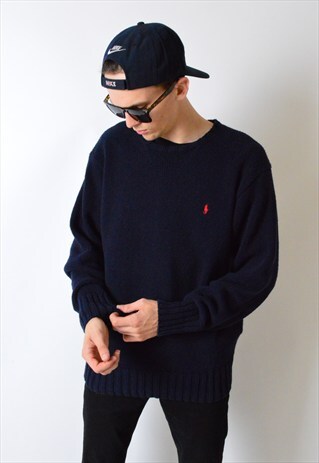 VINTAGE 90S NAVY BLUE KNIT RALPH LAUREN JUMPER