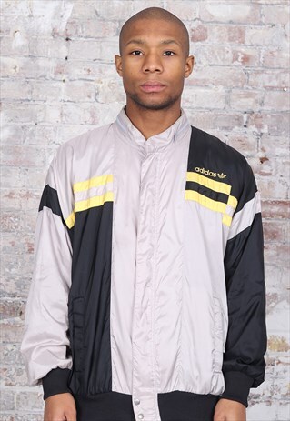 VINTAGE ADIDAS LOGO TRACK JACKET GREY BLACK