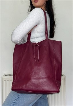 Vintage Burgundy Leather Tote Shoulder Bag