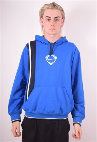 NIKE MENS VINTAGE HOODIE JUMPER MEDIUM BLUE 90S
