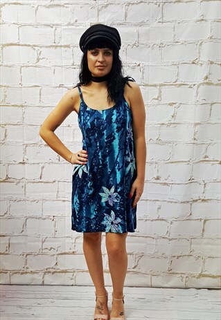 VINTAGE BLUE PRINT SLEEVELESS DRESS