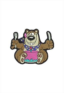 Embroidered Birthday Bear iron on patch / sew on patch