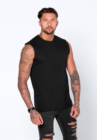 ESSENTIAL BLANK TANK GYM VEST - BLACK