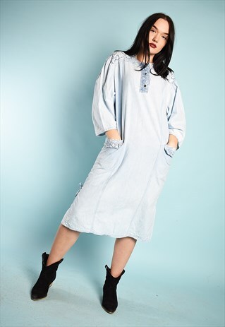 90'S RETRO FESTIVAL DENIM OVERSIZED COCOON MIDI DRESS