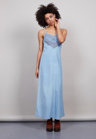 VINTAGE 90'S LIGHT WASH SLIP DENIM MAXI DRESS