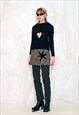 VINTAGE Y2K KNIT JUMPER IN BLACK W REWORKED HEART PATCH