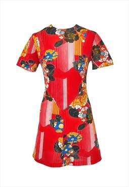 Red 60s Flower Power Vintage Mini Dress And Head Band 10