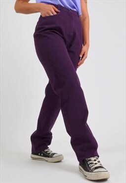 Vintage high rise straight trousers in purple 