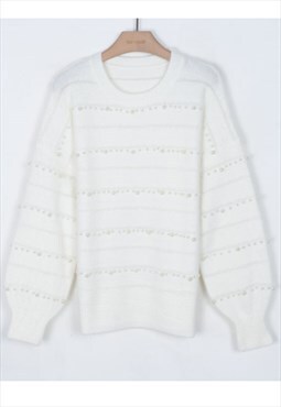 Pearl embellished soft knit jumper in white