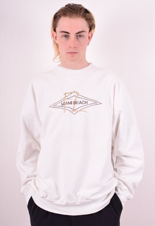 MENS VINTAGE SWEATSHIRT JUMPER XL WHITE 90S