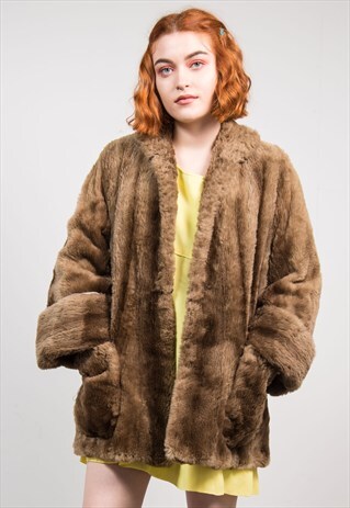 VINTAGE LIGHT BROWN FAUX FUR COAT