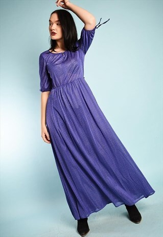 VINTAGE 70'S RETRO MOD STRIPED SHIMMER MAXI ELEGANT DRESS