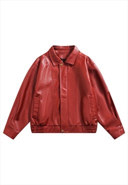 Red faux leather jacket utility racing bomber gorpcore coat