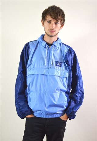90S VINTAGE BLUE 1/4 ZIP HOODED SHELL JACKET