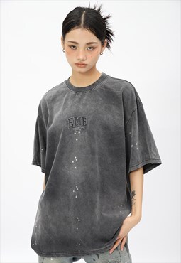 Paint splatter t-shirt Y2K gradient top Gothic tee in grey
