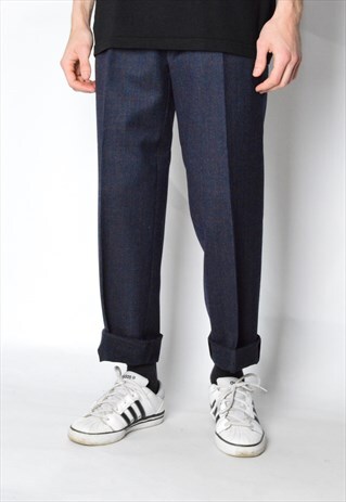 VINTAGE 80S NAVY BLUE CHECK PANTS