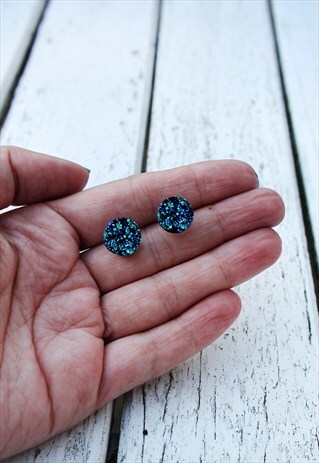 BLUE DRUZY STUD EARRINGS