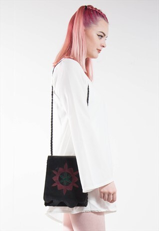 VINTAGE 70'S BLACK LEATHER SHOULDER BAG