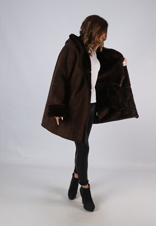 VINTAGE FAUX SHEEPSKIN SUEDE EFFECT COAT UK 18 XXL (FAEH)