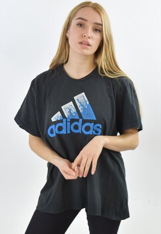 VINTAGE 90S BLACK ADIDAS CREW NECK T SHIRT