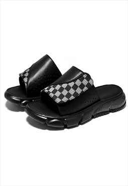 Chunky sole sliders check print slippers grunge sandals