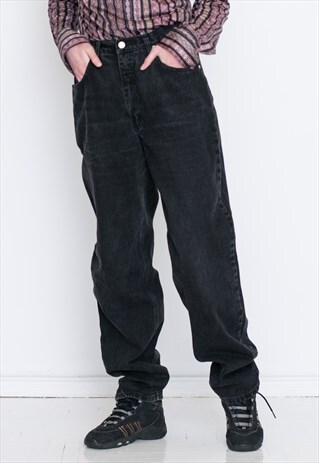 VINTAGE BLACK WIDE LEG RETRO JEANS