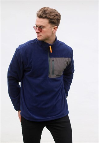 TIMBERLAND 1/4 ZIP USA NAVY BLUE FLEECE SWEATSHIRT